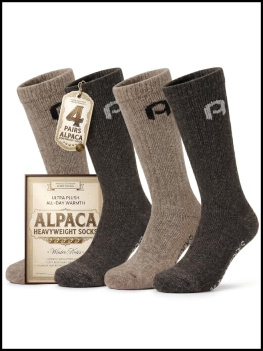 Men's Heavyweight Thermal Alpaca Wool Boot Socks Hiking Outdoor Warm